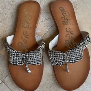 Naughty Monkey Silver Crystal Bow Thong Sandals